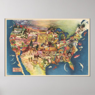 Poster Mapa dos Estados Unidos - Agricultura Americana