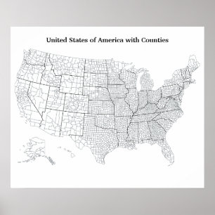 Póster Mapa dos Estados Unidos com Contornos de Condados