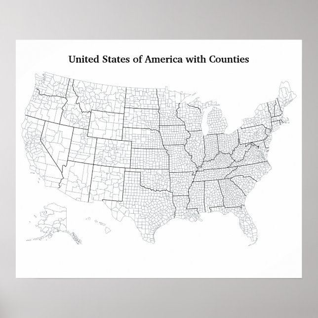 Póster Mapa dos Estados Unidos com Contornos de Condados  (Frente)