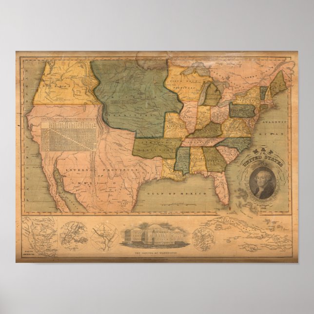 Póster Mapa dos Estados Unidos com George Washington (Frente)