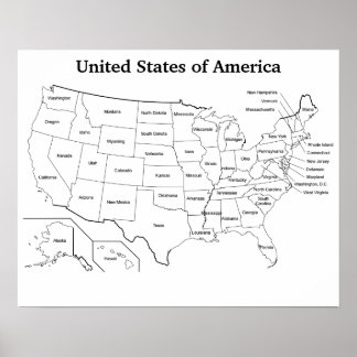 Poster Mapa dos Estados Unidos com Nomes dos Estados