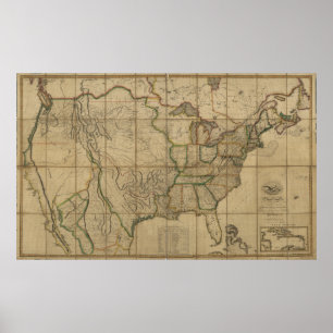 Póster Mapa dos Estados Unidos da América (1818)