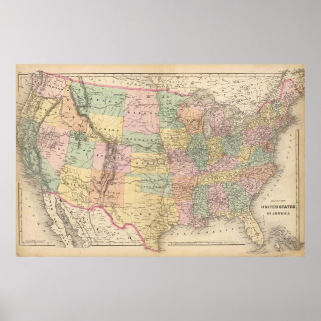 Poster Mapa dos Estados Unidos da América 3 (Frente)