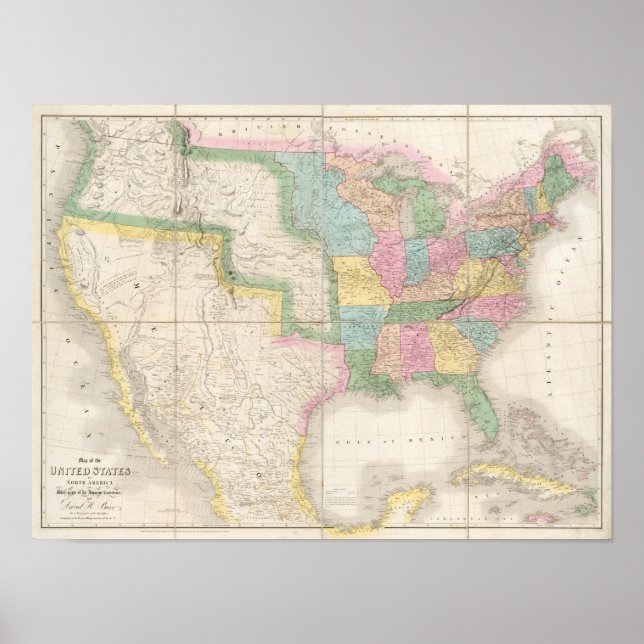 Póster Mapa dos Estados Unidos da América do Norte (Frente)