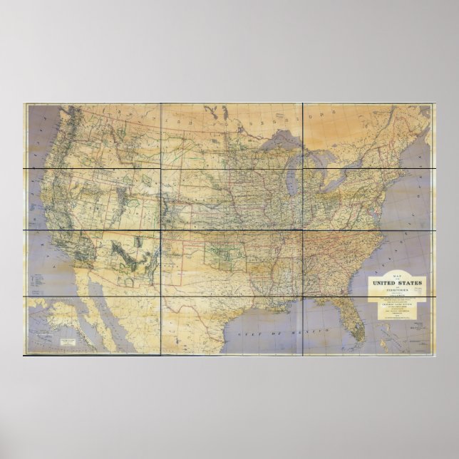 Póster Mapa dos Estados Unidos da América em 1873 (Frente)