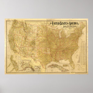 Póster Mapa dos Estados Unidos da América em 1901