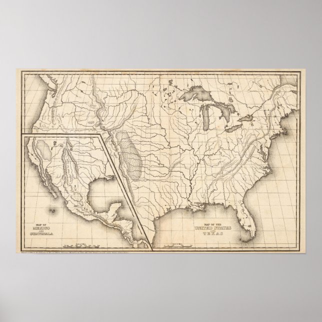 Póster Mapa dos Estados Unidos e do Texas (Frente)