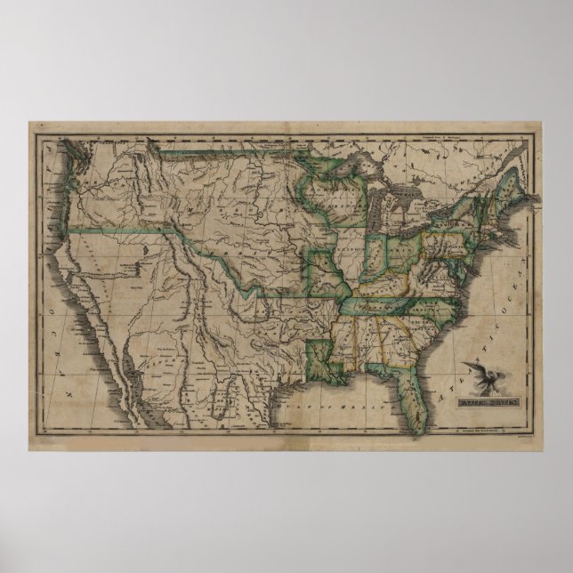 Póster Mapa dos Estados Unidos em 1823 (Frente)
