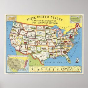 Poster Mapa dos Estados Unidos - herança americana