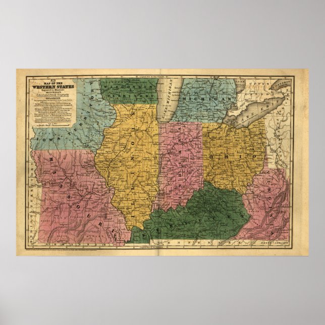 Póster Mapa dos Estados Unidos Ocidentais em 1839 (nessa  (Frente)