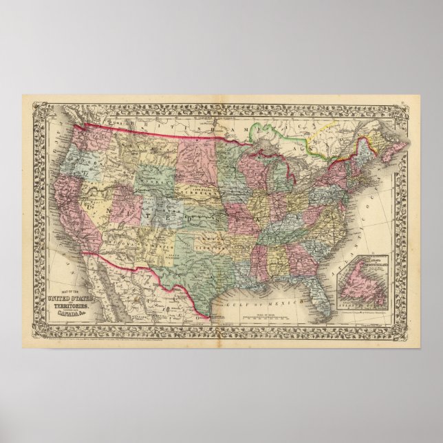 Póster Mapa dos Estados Unidos por Mitchell (Frente)