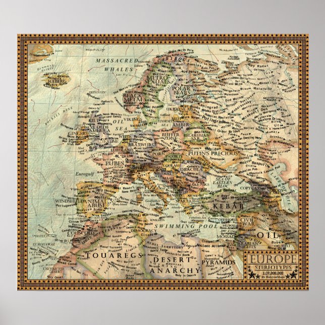 Póster Mapa dos Estereótipos - Europa (Frente)