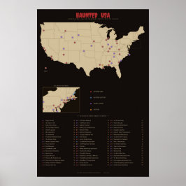 Poster Mapa dos EUA - Mapa dos Lugares Mais Assombrados d