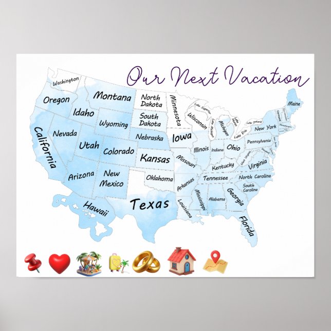Poster Mapa dos EUA Personalizar Personalizado (Frente)