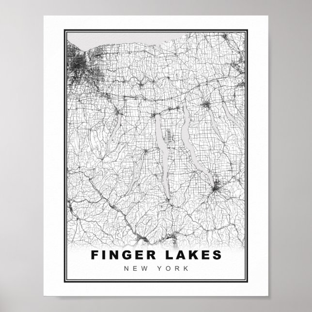 Poster Mapa dos Finger Lakes (Frente)