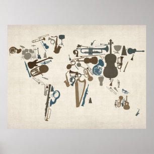 Póster Mapa dos Instrumentos Musicais do Mundo