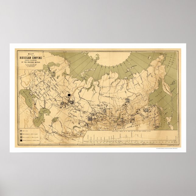 Poster Mapa dos metais Preciosos do Império Russo 1890 (Frente)