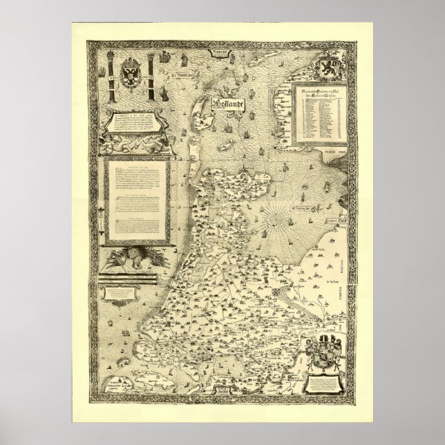 Póster Mapa dos Países Baixos por Jacob van Deventer (Frente)