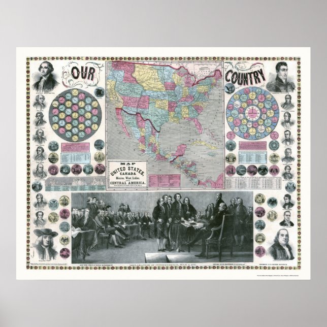 Póster Mapa dos Presidentes dos Estados Unidos - 1859 (Frente)