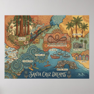 Poster Mapa dos Sonhos de Santa Cruz Califórnia – Costa V