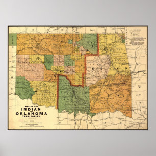 Póster Mapa dos Territórios Indianos e de Oklahoma em 189