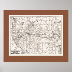 Póster Mapa dos &Trans RR pacífico de W. Estado, 1867 -