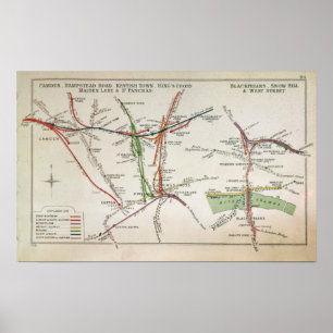 Póster Mapa dos transportes de Londres, c.1915