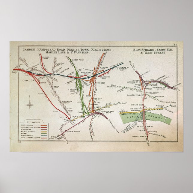 Póster Mapa dos transportes de Londres, c.1915 (Frente)