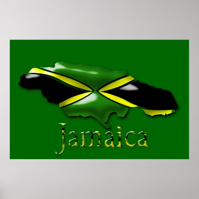 Póster Mapa Dourado Amarelo Verde Preto 3D Da Jamaica Pos (Frente)
