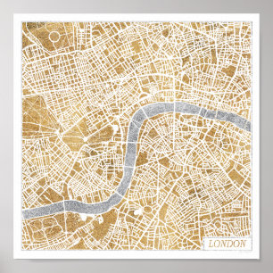 Póster Mapa dourado da cidade de Londres