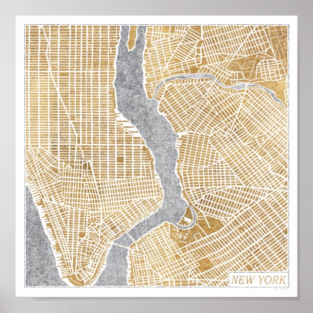 Poster Mapa Dourado da Cidade de Nova York (Frente)
