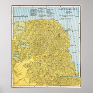 Poster Mapa Dourado Detalhado Vintage de São Francisco 18