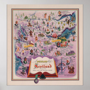 Poster Mapa Dunlop da Escócia Central