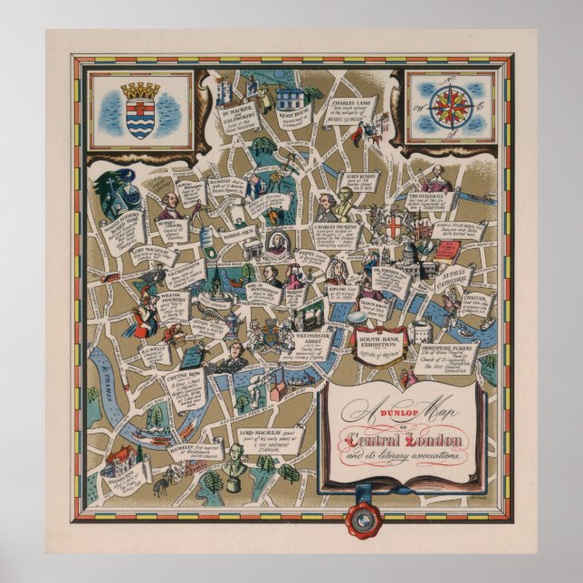 Poster Mapa Dunlop - Marcas Literárias do Centro de Londr (Frente)