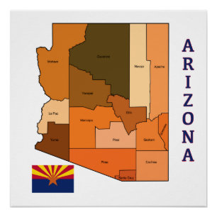 Póster Mapa e bandeira da arizona