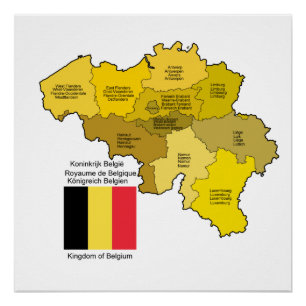 Póster Mapa e bandeira de Bélgica
