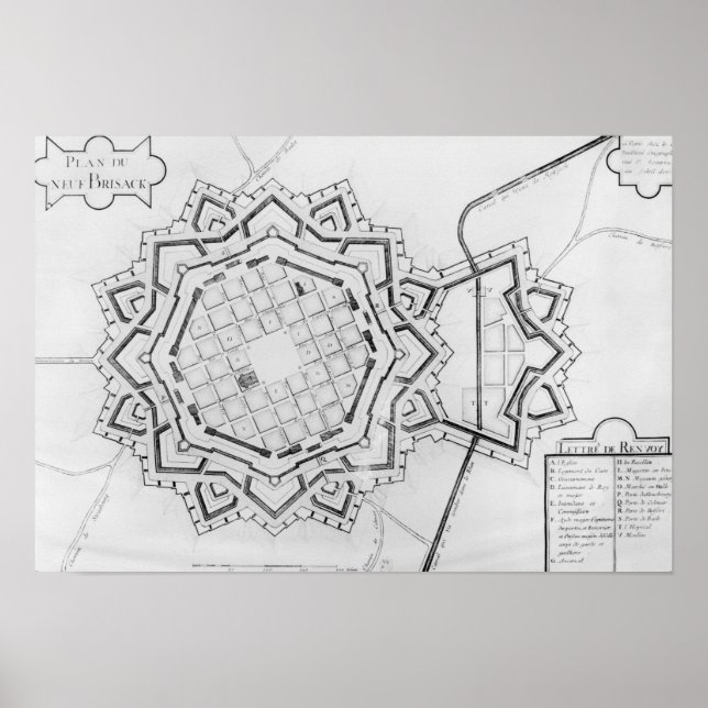 Poster Mapa e fortificações de Neuf-Brisach (Frente)