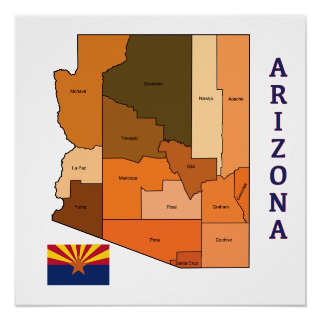 Póster Mapa e Sinalizador da Arizona (Frente)