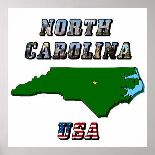 Póster Mapa e texto de North Carolina