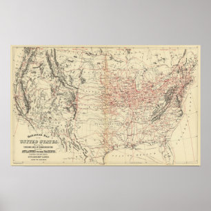 Póster Mapa E.U. da estrada de ferro