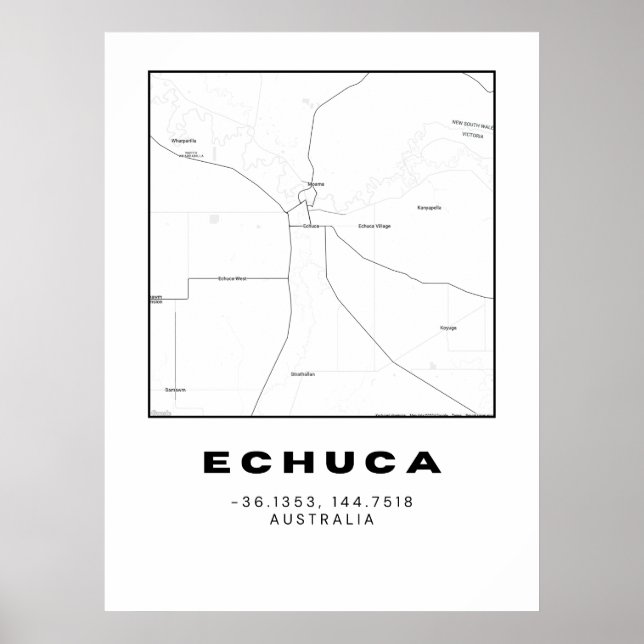 Poster Mapa Echuca Minimalista com Coordenadas (Frente)