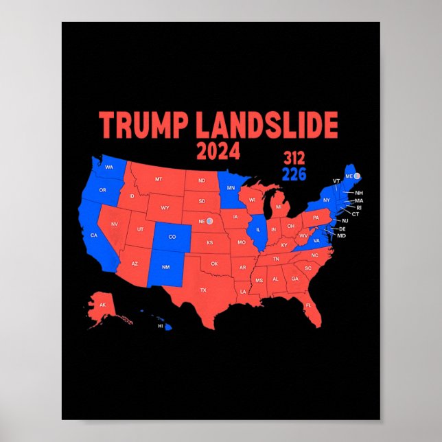 Poster Mapa Eleitoral 2024 Trump 312 Deslizamento (Frente)