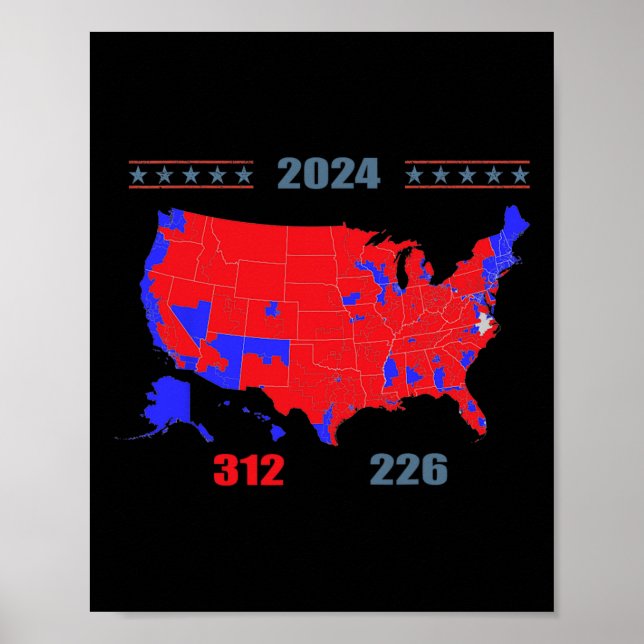 Poster Mapa Eleitoral 2024 Trump 312 Red 2024 Res Eleitor (Frente)
