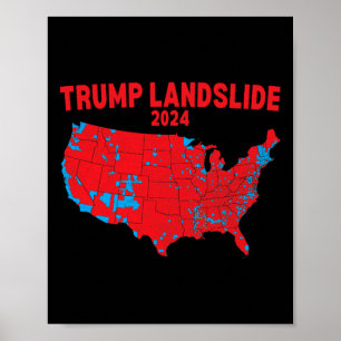 Poster Mapa Eleitoral 2024 Trump Deslizando Mães Vermelha