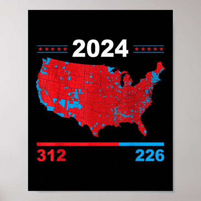 Poster Mapa Eleitoral Trump 312 Red 2024 Resultados Eleit (Frente)