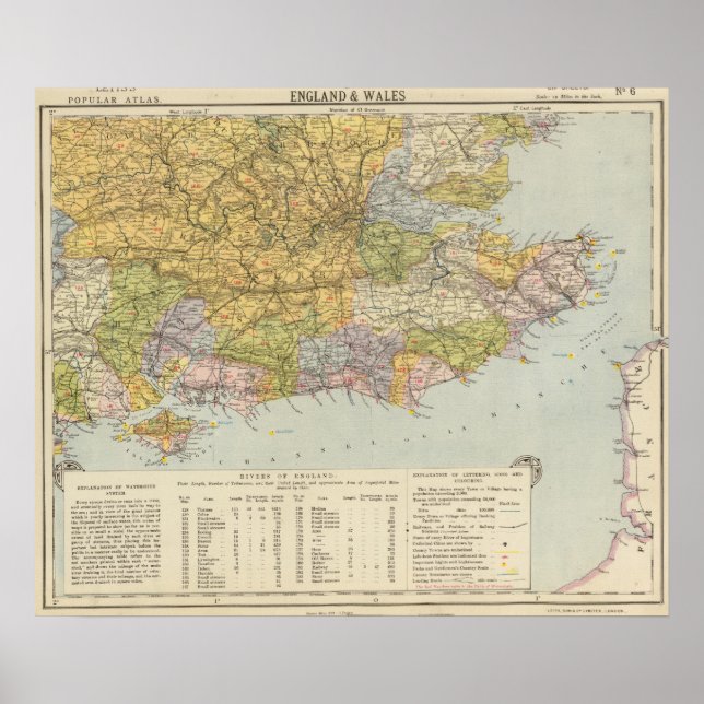 Póster Mapa em d'água para Inglaterra, País de Gales 6 (Frente)