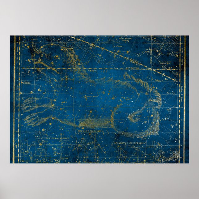 Poster Mapa em estrela Dourada e azul de Médio ilustrado (Frente)