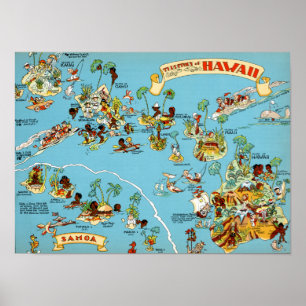 Póster Mapa engraçado de Havaí