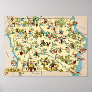 Póster Mapa engraçado de Iowa