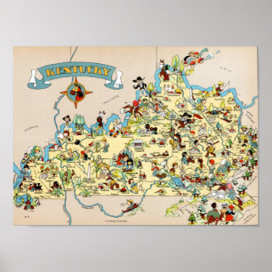 Póster Mapa engraçado do vintage de Kentucky